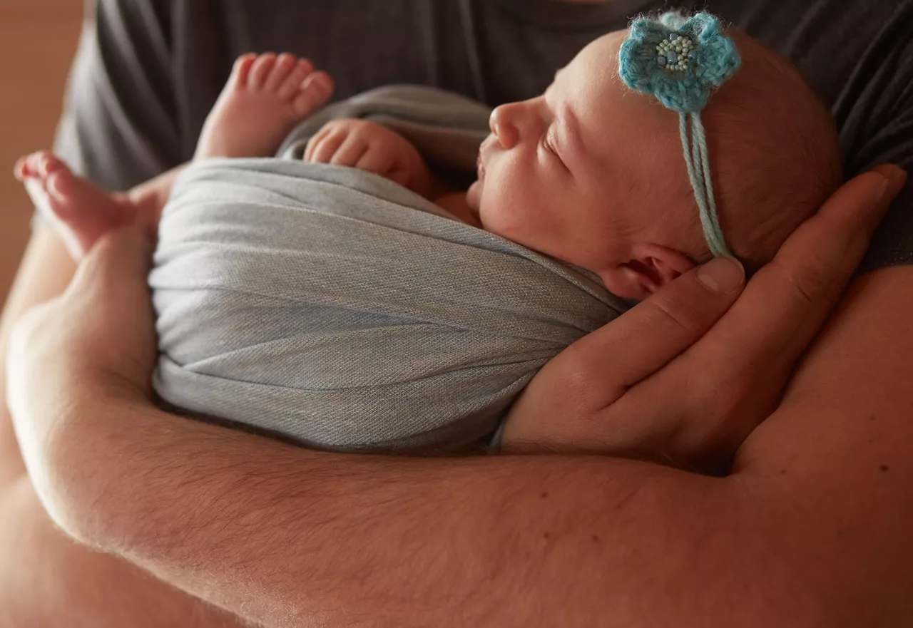 Vader houdt zijn pasgeboren dochter in zijn armen